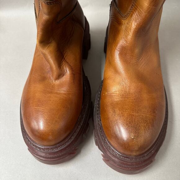 Jonak Rocket Knee High Leather Boots in Cognac Lug Sole Euro Size 41 US 10 - Picture 11 of 16
